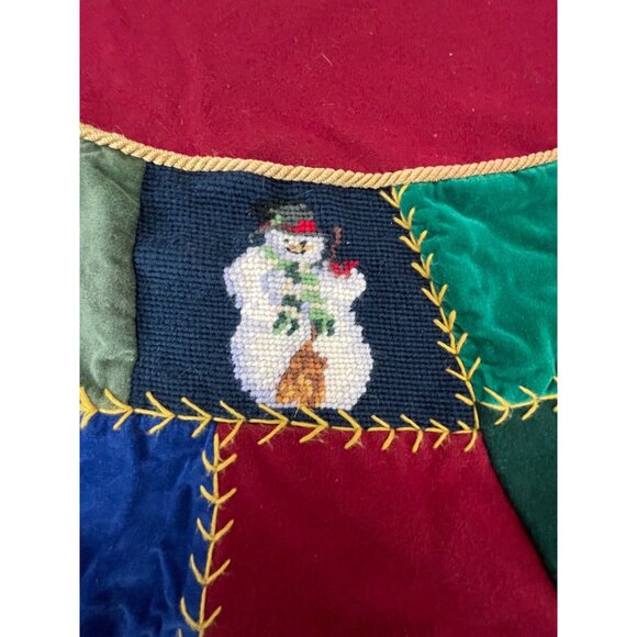 Vintage Patchwork Christmas Tree Skirt With Needlepoint, Applique & Embroidered - Picture 2 of 13